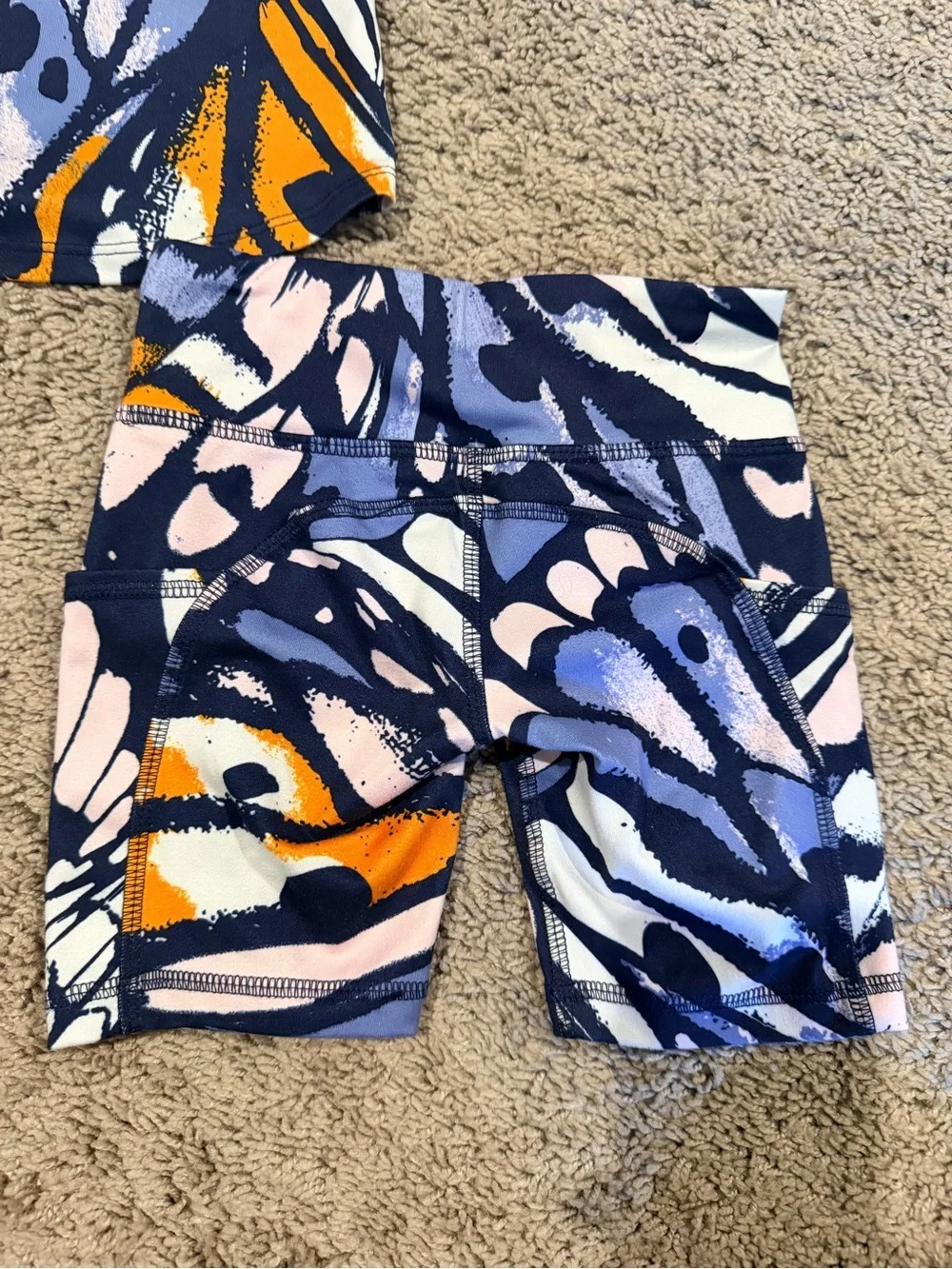 Athletic Works Navy, Orange & Light Pink Abstract Tank and Bike Shorts Set